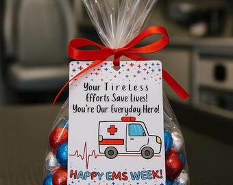 EMS Week Gift Tag, Emergency Medical Services Appreciation Card, First Responder, Paramedic, Ambulance Dispatcher, Cookie Favour Treat Label
