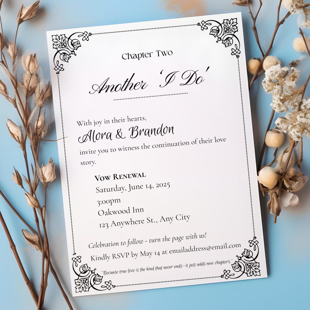 Chapter Two Vow Renewal Invitation, Editable Canva Wedding Anniversary ...