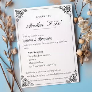 Invitación de renovación de votos del capítulo dos, invitación editable de aniversario de bodas en Canva, otro "Sí, acepto" de Evite, minimalista en blanco y negro, imprimible digitalmente.