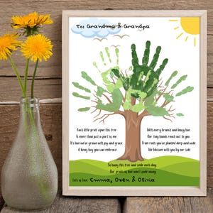 Albero con impronte di mani per nonna, nonno, mamma, papà, ricordo di compleanno stampabile di bambini, neonati, bambini piccoli, fratelli, regalo fai da te con poesia