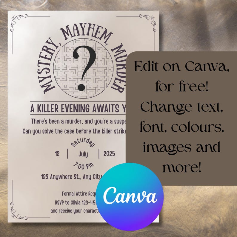 Editable Murder Mystery Invitation, Digital and Printable Canva ...
