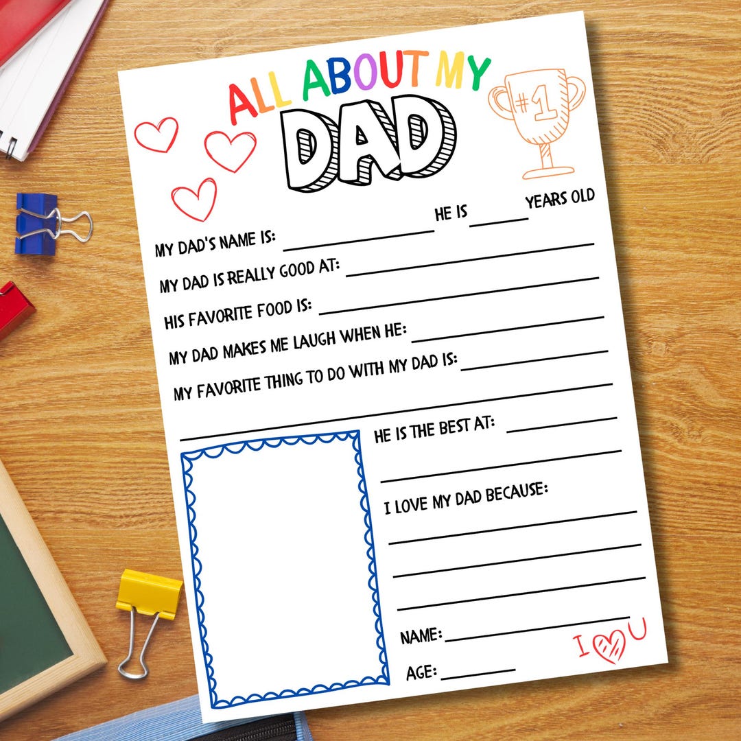 All About My Dad Printable Fill in the Blank Fathers Day Gift for Kids ...