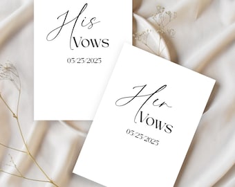 Printable Vows Booklet, Personal His and Her Vow Card, Custom Wedding Keepsake, Editable Canva Template, Minimalist Bride and Groom Ceremony