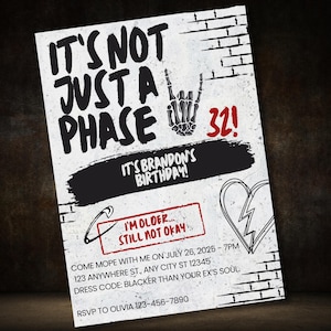 Emo Birthday Party Invitation, Canva Template Invite, Digital Printable Evite, Pop Punk Elder Goth Warped Scene Kid Spray Paint I&#39;m Not Okay
