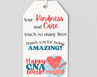 CNA Week Gift Tags, Certified Nursing Assistant Card, Cookie Favor Treat Label, Printable Health Care Aide Gift, Male or Female Appreciation