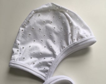 Baby pilot hat, baby girl hat, hearing aid hat, Emmifaye hat, hat with ties, toddler hat, sprin hat, baby gift, baby cap, white hat
