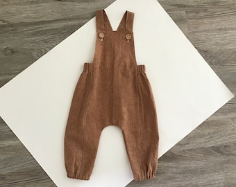 Chestnut  linen overalls, dungarees, pants with straps, linen harem overalls, harem pants, holiday pants, boys overalls, overalls, buttons