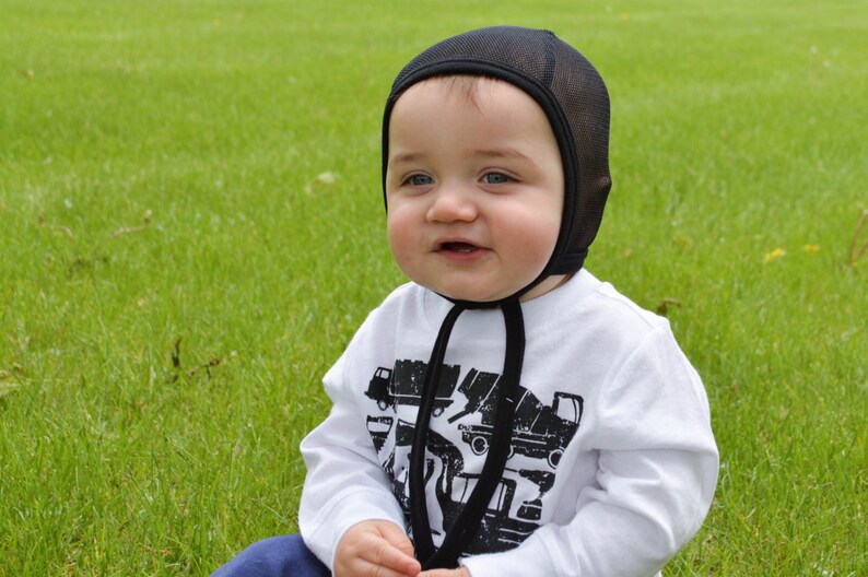 All mesh black hearing aid hat hat with ties toddler hat Etsy