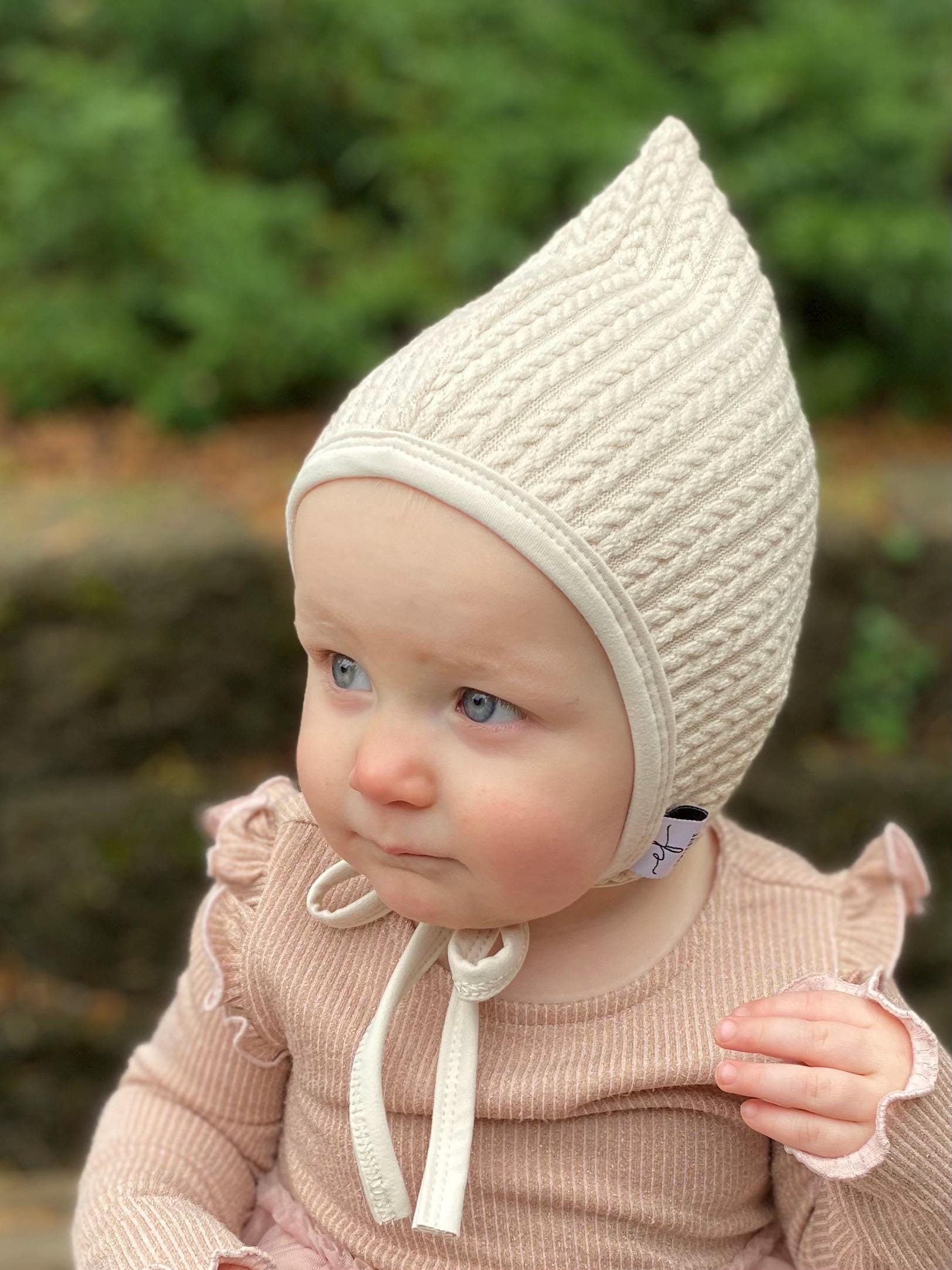 Baby Pixie Ivory Gnome Hat, Elf Hat, Baby Sweater Knit Hat, Cap