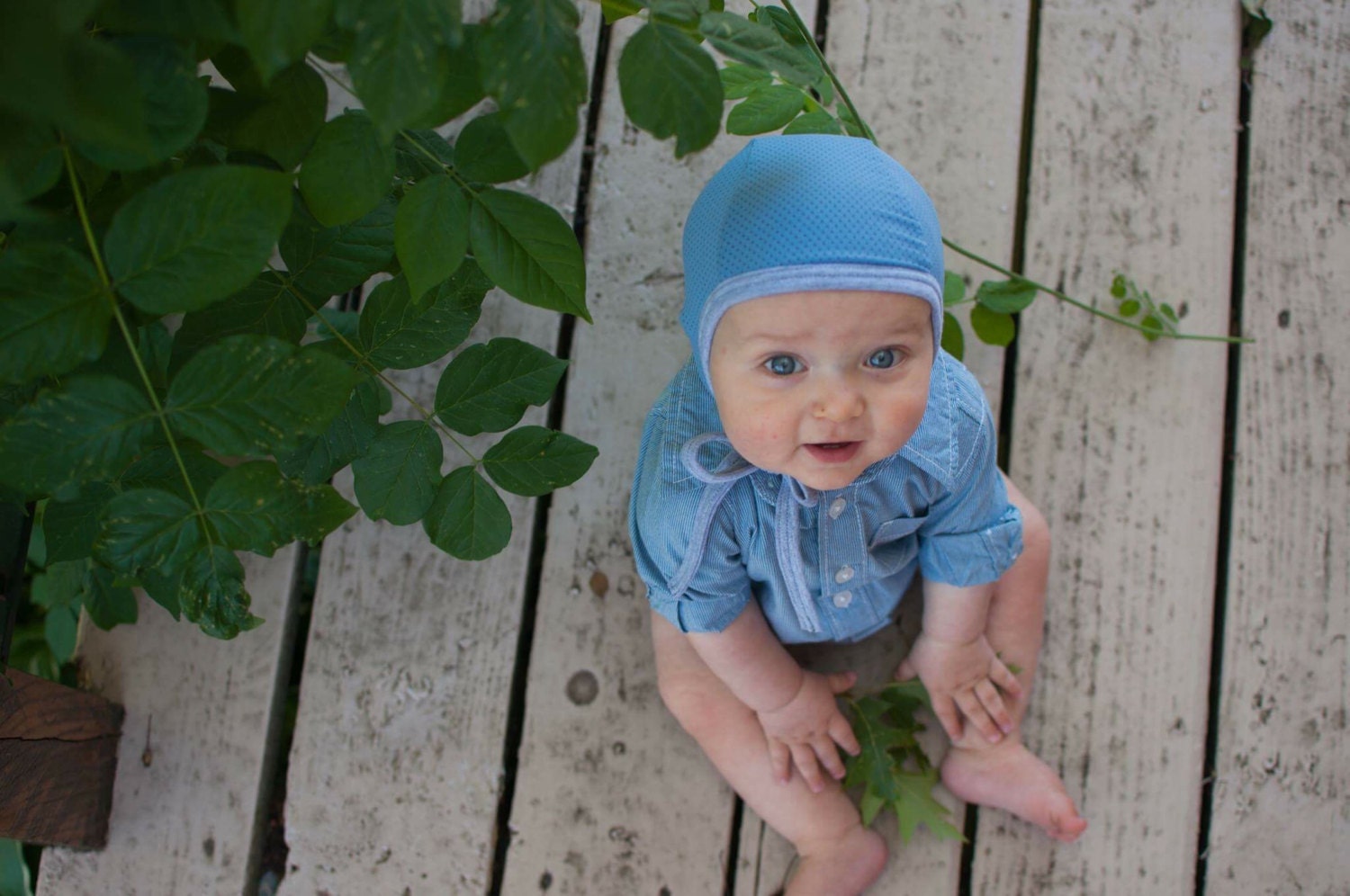 All mesh blue hearing aid hat, hat with ties, toddler hat, Emmifaye hat,mesh pilot hat, baby cap, baby gift, snug fit hat