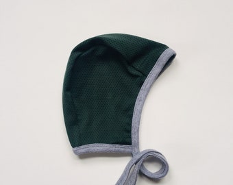Evergreen mesh baby pilot hat, baby hat, hearing aid hat, Emmifaye hat, hat with ties, toddler hat, spring hat, baby gift, baby cap,