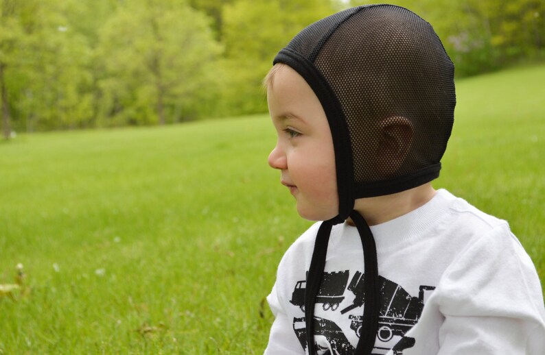 All Mesh Black Hearing Aid Hat Hat With Ties Toddler Hat Etsy
