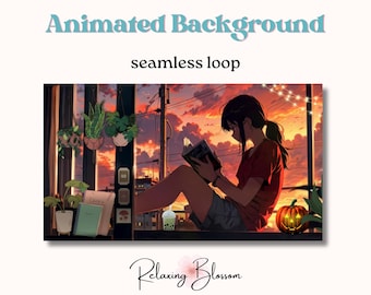 Lofi Reading Girl Animated Wallpaper | Sunset Vibes, Streaming Background (Digital Download)