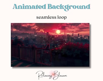 Geanimeerde achtergrond Lofi zonsondergang | Streaming, VTuber-achtergrond (digitale download)