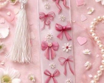 Coquette Bow Acrylic Bookmark | Pink Feminine Reader Accessory