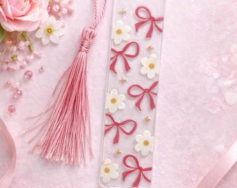 Floral Acrylic Bookmark with Pink Bows and Daisies | Book Lover Gift