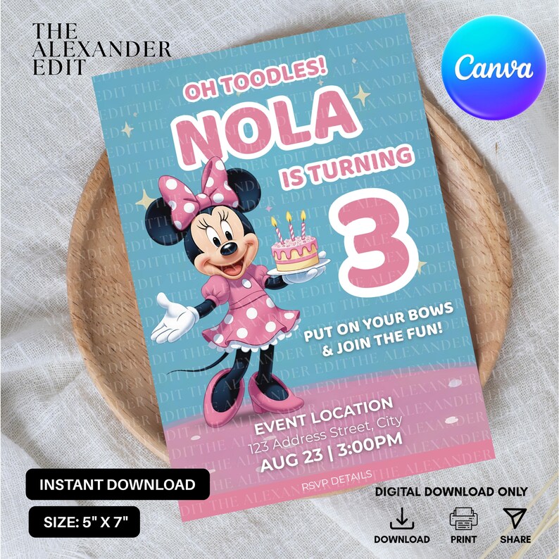Minnie Mouse Birthday Invitation | Pink Party Invite | Editable Canva ...