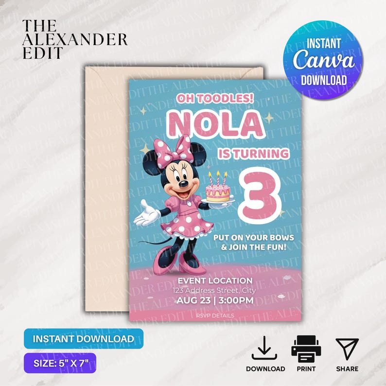 Minnie Mouse Birthday Invitation | Pink Party Invite | Editable Canva ...
