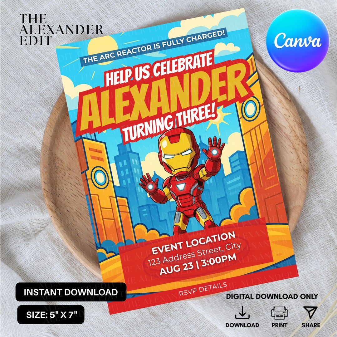Editable Iron Man Birthday Invitation | Superhero Party Invite | Chibi ...