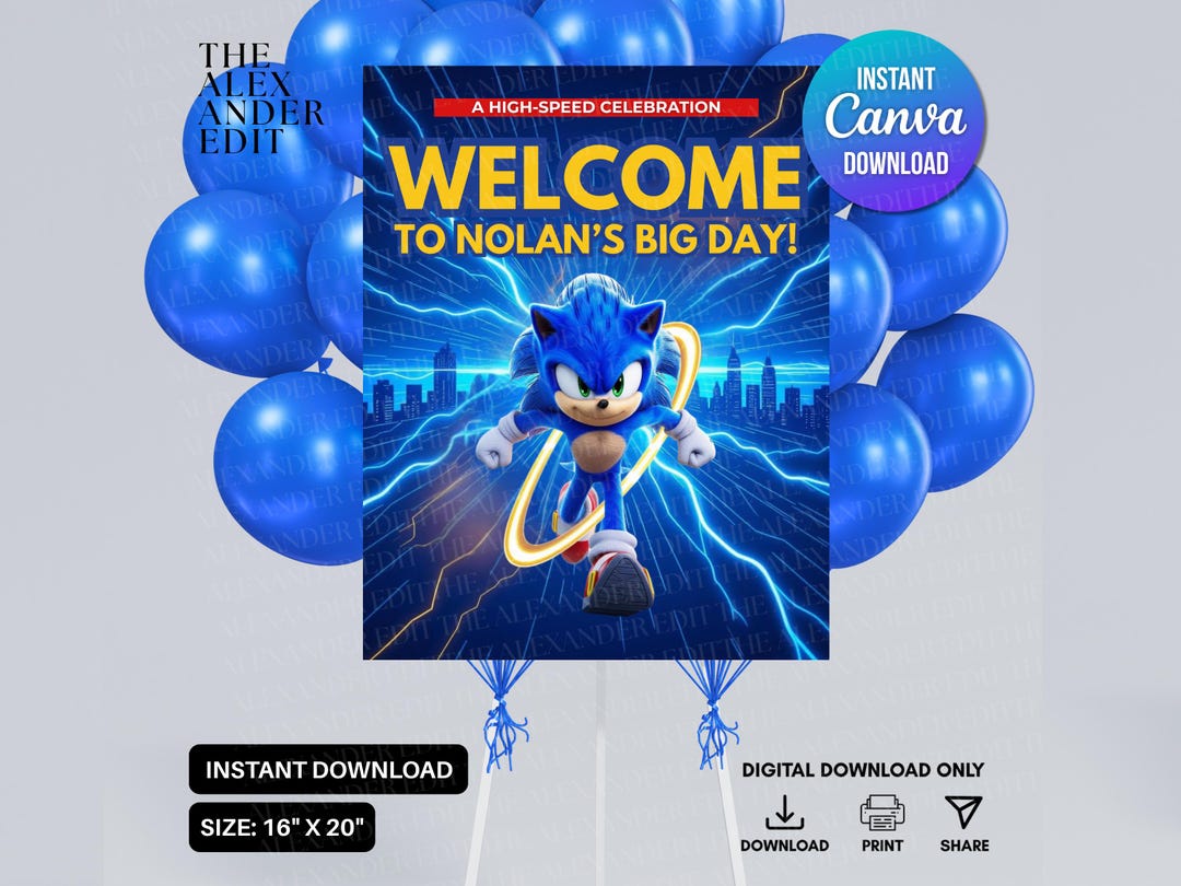 Sonic Themed Welcome Sign | Editable Canva Template | Digital Download ...