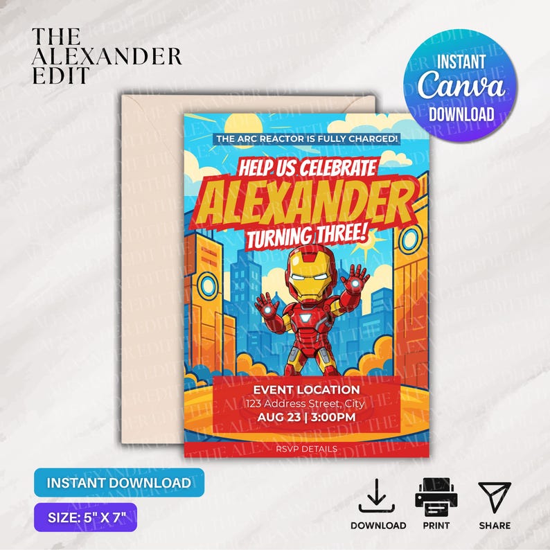 Editable Iron Man Birthday Invitation | Superhero Party Invite | Chibi ...
