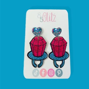 Strawberry Pink,Glittery,Sparkly Ring Pop Dangle Earrings,Playful Statement Jewelry.
