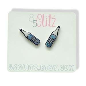 Tiny Thermometer Stud Earrings – Nurse Doctor Medical Jewelry – Cute Healthcare Studs – Funny Hospital Gift for Nurses