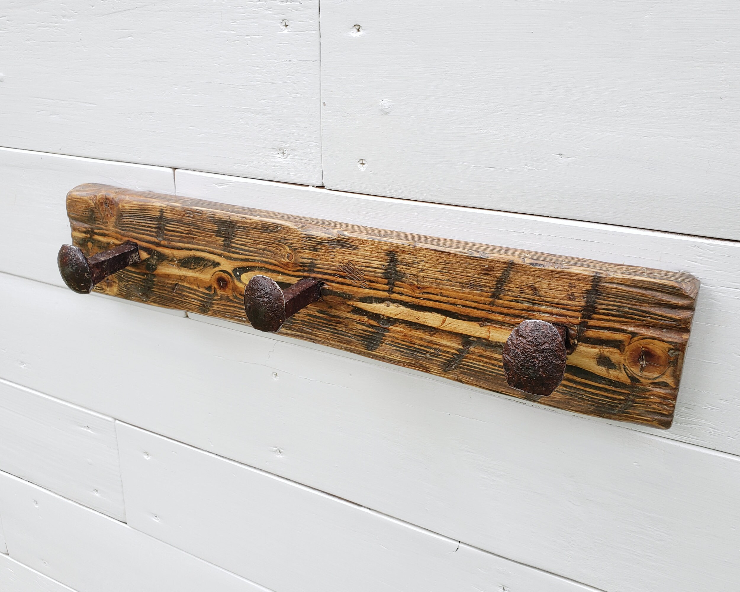 Rustic 4 Hook Railroad Spike Coat Rack / Wall Mount Reclaimed Etsy