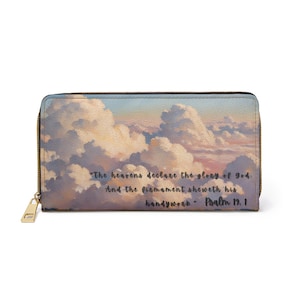 Carteira com zíper Clouds Scripture - Porta-moedas religioso inspirador, porta-cartões com versículos bíblicos, carteira com zíper cristã, organizador de fé