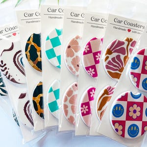 Car Coasters Set of 2, Ceramic Car Coasters, Cute Car Coasters, Retro Car Coasters, Car Accessories, Cup Holder Coasters, Trendy Car Coaster