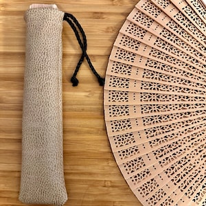 Faux Leather Fan Holster with Sandalwood Hand Fan // Oldschool Ecru // For Corset or Belt // Small Pouch
