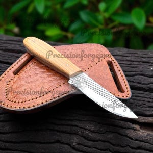 Handmade Rasp Steel Cowboy Skinning Knife With Pancake Leather Sheath, Cowboy Knife Gift, Gift For Fathers Day, Anniversary, Christmas