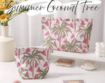 Tropischer Gobelin Beutel: Palme & Wassermelone Kosmetiktasche