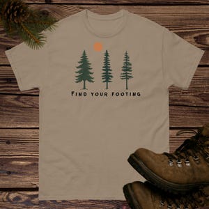 Find Your Footing T-Shirt | Pine Tree Sun Graphic Tee | Hiking Nature Apparel