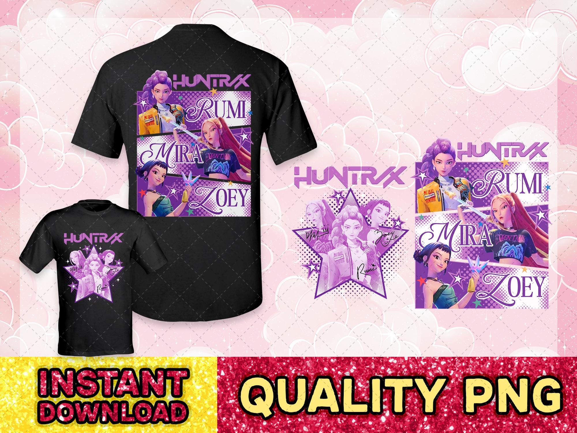 HUNTRIX Kpop Demon Hunters 3 PNG | Kpop Idol Group Shirt design | Mira Png |  Rumi Png | Joy Png | Gift for Huntrix Fans | Instant Downloads