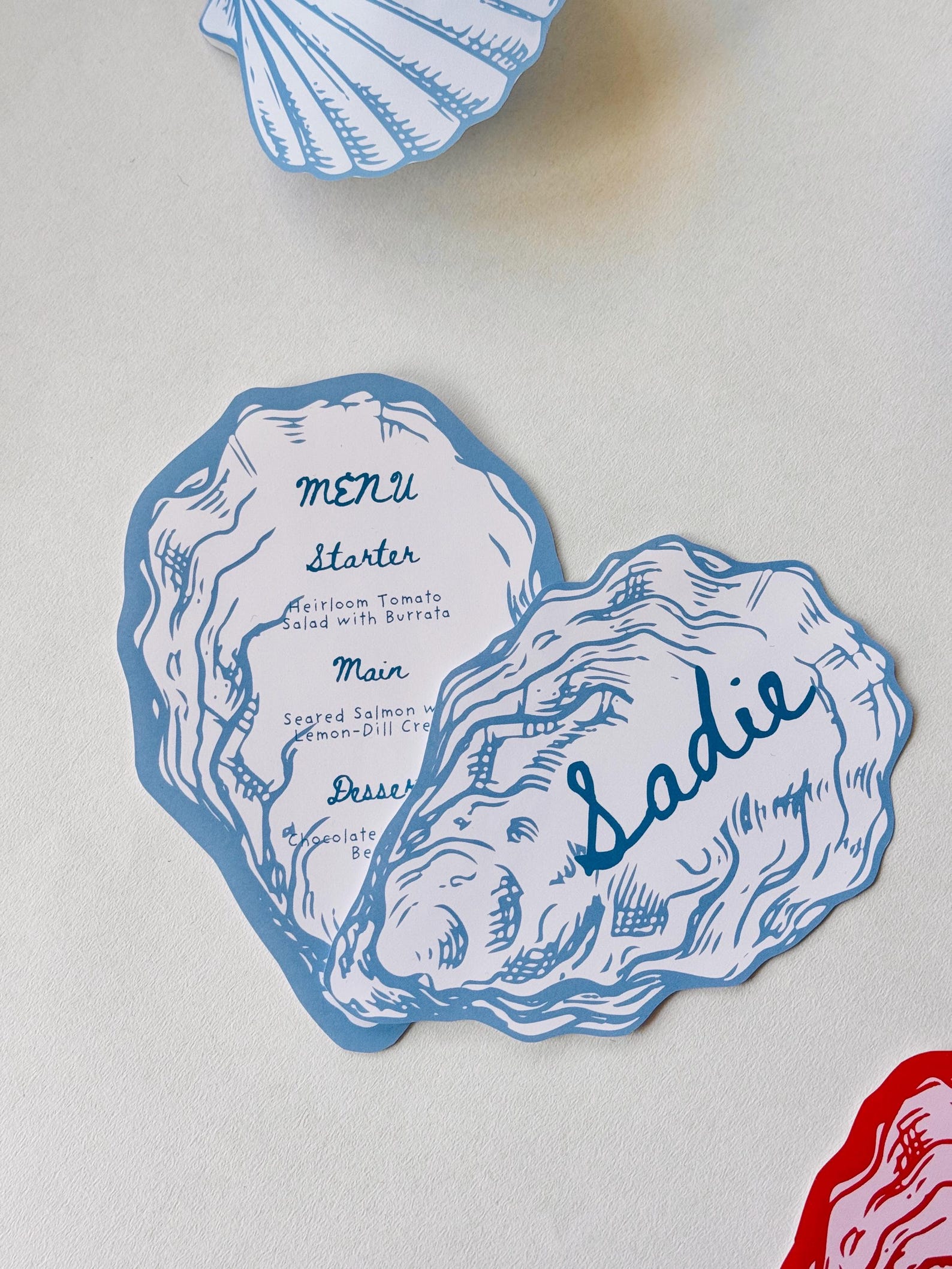 Klamm Shell Menu Oyster Shell Place Card and Menu Template, Coastal Party (canva ...