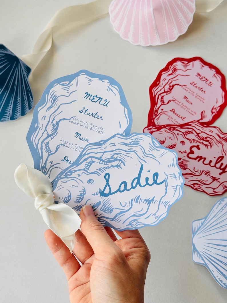 Oyster Shell Place Card and Menu Template, Coastal Party (canva ...
