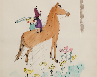 Madeleine and Pepito on a Horse Art Print by Ludwig Bemelmans
