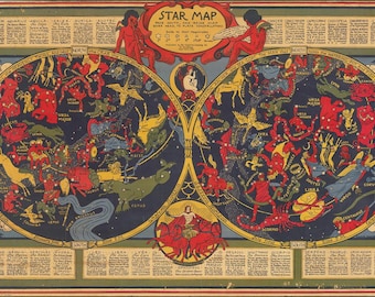 Vintage 1930 Star Map Art Print by Elizabeth Shurtleff