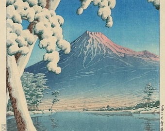 Kawase Hasui - Mount Fuji Snowfall Print: Japanese Fine Art