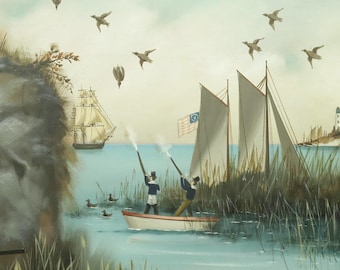 Ralph Eugene Cahoon Jr. Art Print: Mermaids and Duck Hunters