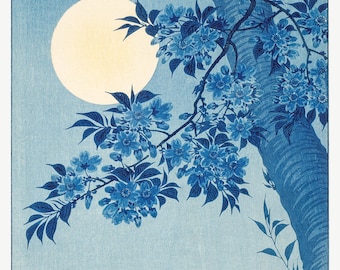 Ohara Koson Cherry Blossom Moon Art Print: Japanese Woodblock