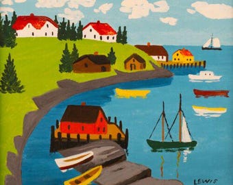 Maud Lewis Art Print: Boats in the Harbor, Coastal Scene