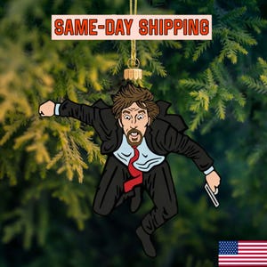 Die Hard Parody Christmas Ornament – Hans Falling Tower Acrylic Ornament – Nakatomi Plaza Inspired Movie Ornament ,Funny 80s Christmas Decor