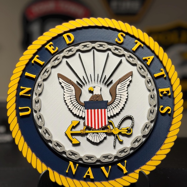 US Navy 3D Plaque | Military Emblem Display | Desk or Wall Display with Stand