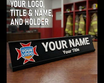 Custom Desk Name Plate with Logo | Personalized Office Sign | 3D Printed