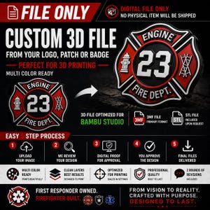 ENDAST FIL | Anpassad 3D-fil från logotyp | 3MF för Bambu Studio | Ladda upp din bild | STL ingår | Patch till 3D-modell