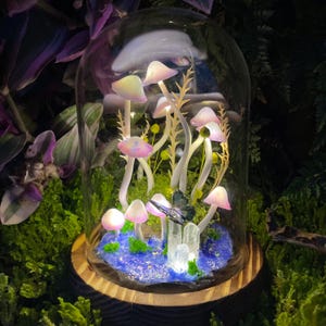 Enchanted Mushroom Forest Night Light with Glowing Crystal, Mushroom Lamp, Fantasy Fairy Tale Decor for Bedroom,Kids Room,Unique Gift
