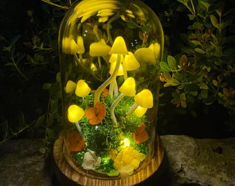 Enchanted Mushroom Forest Night Light , Yellow Mushroom Lamp, Fantasy Fairy Tale Decor for Bedroom,Kids Room,Unique Gift