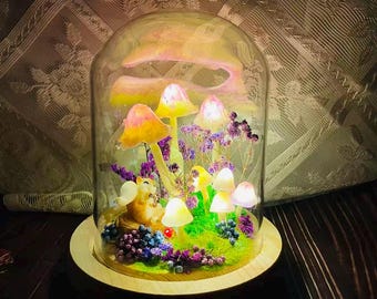 Handmade Mushroom Night Light: Squirrel Fairy Tale Decor